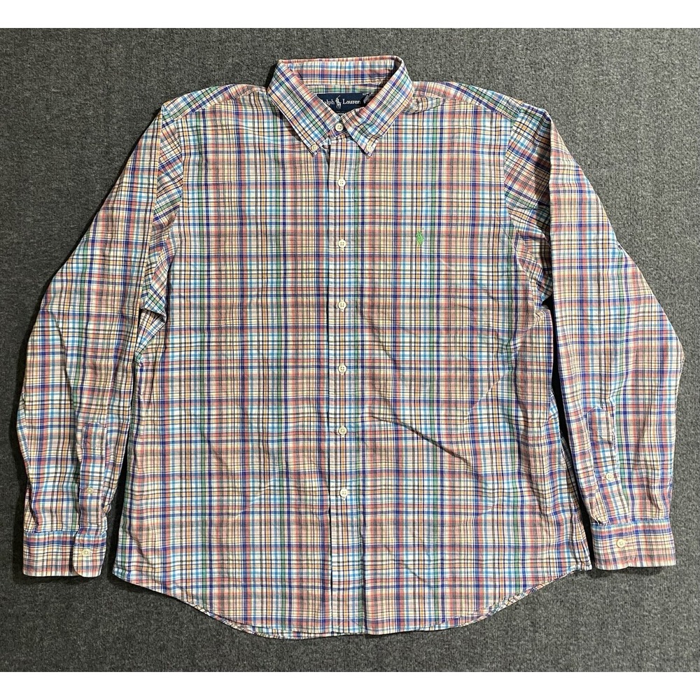 Ralph Lauren Custom Fit Plaid Button-Down Shirt Men's Casual Long Sleeve Size XL